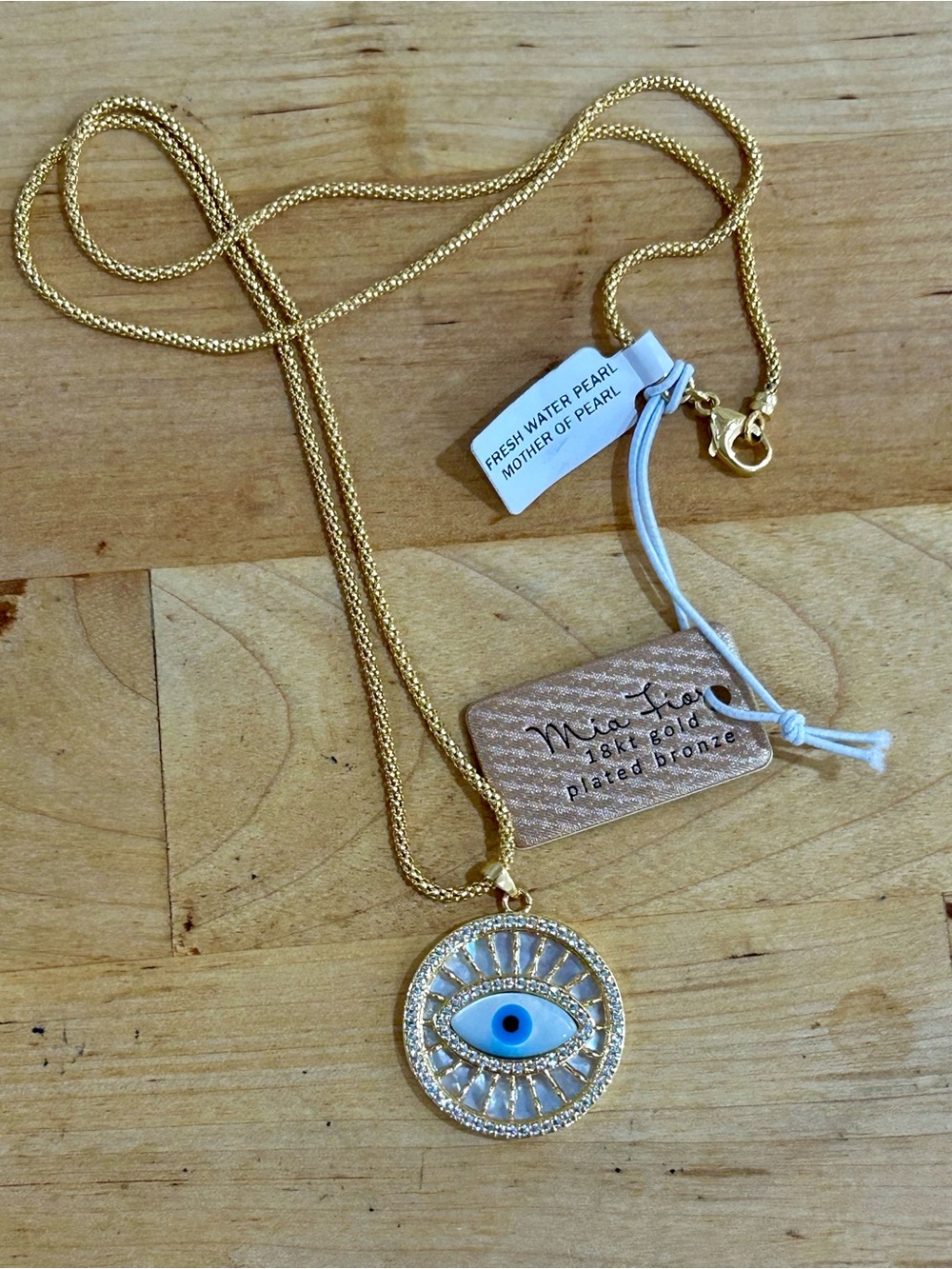 Mia Fiore Gold Plated Bronze Mother of Pearl Evil Eye Pendant Necklace